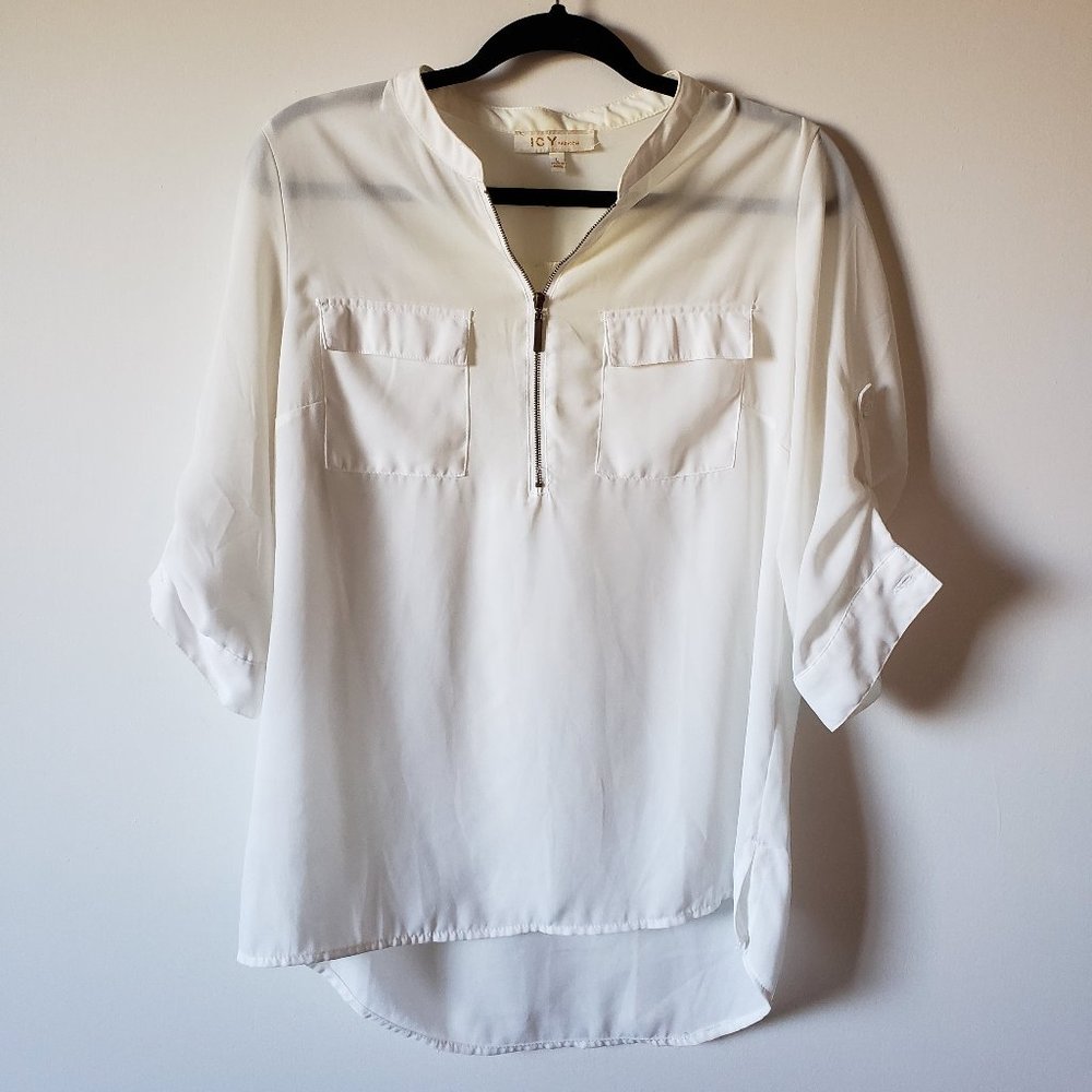 Used White Blouse with 1/4 Zipper & Pockets